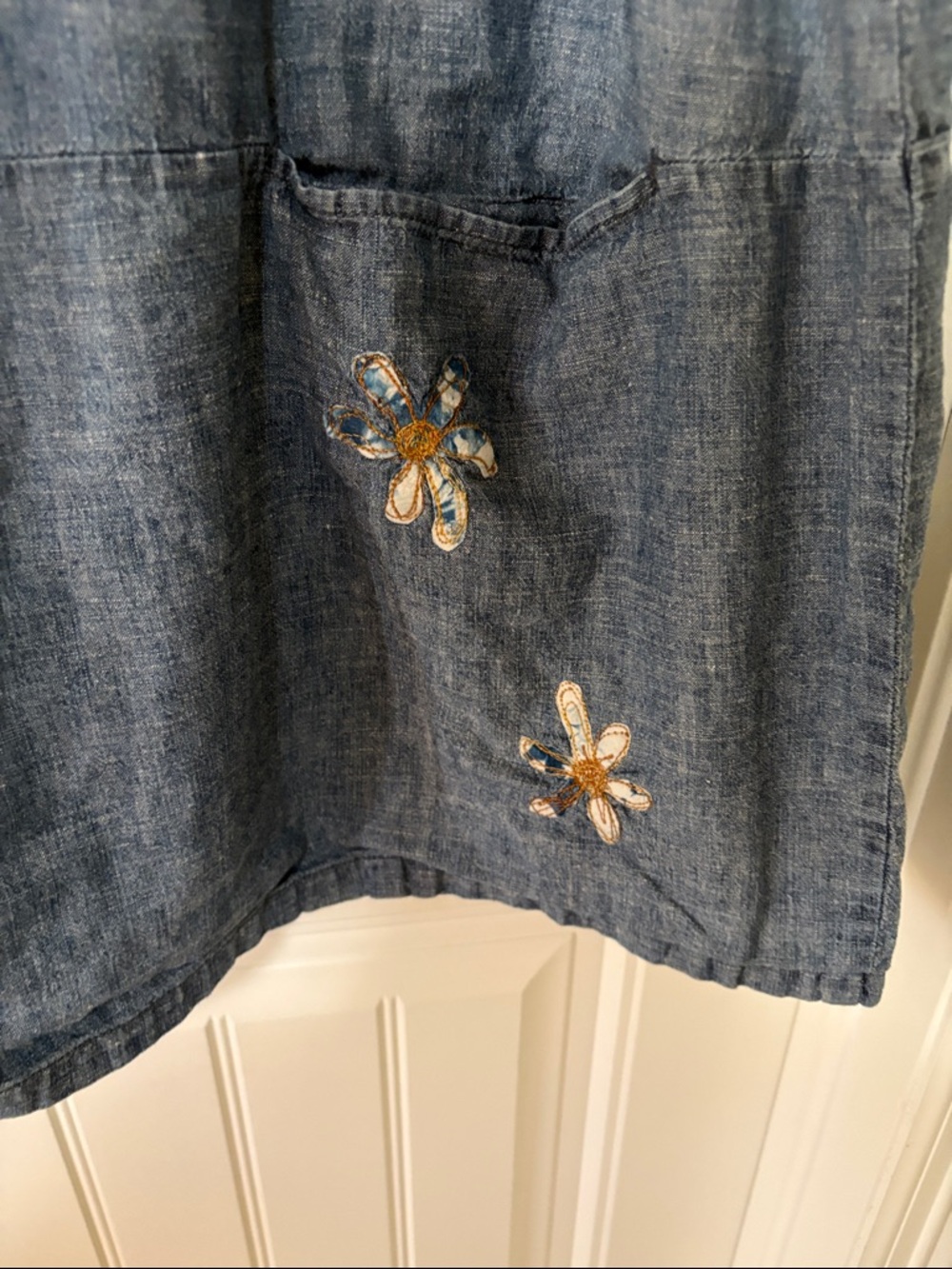 Eileen Fischer Chambray Blue Embroidered Midi Skirt - Picture 4 of 10